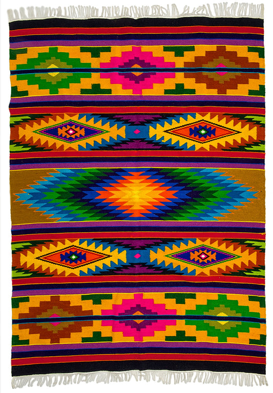 Wool Rug Aztec - Southwestern - Ethnic Design - Multicolor Rug - Midsize rug