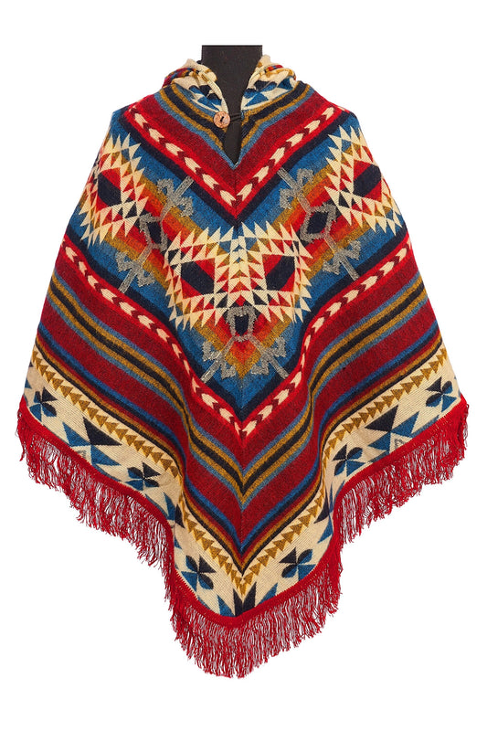 Women Poncho Native | Triangle Design Red