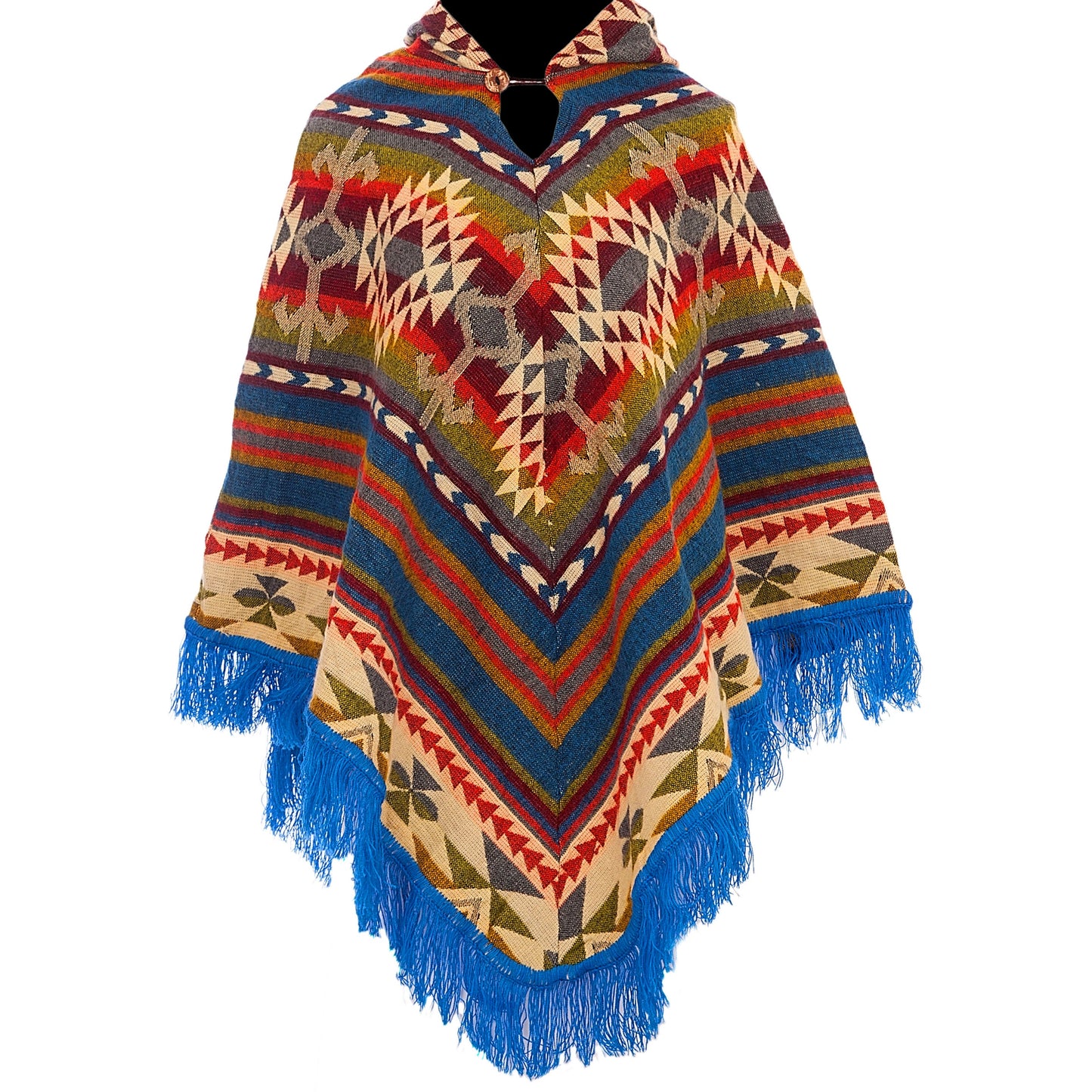 Women Poncho Native | Triangle Design Blue